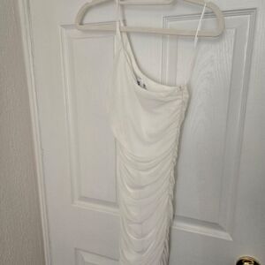 Princess Polly White Asymmetrical Ruched Sheath Dress